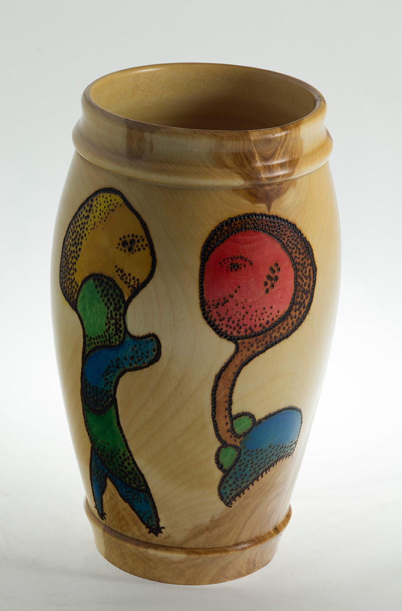 Wood Vase wood burning and color- The Encounter Wood Vase wood burning and color- The Encounter